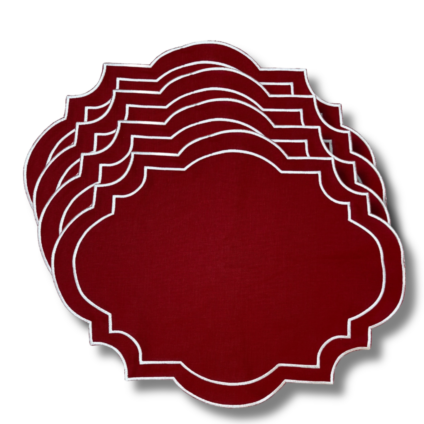 The Cassandra Placemat Red with Cream Embroidery Set of 4