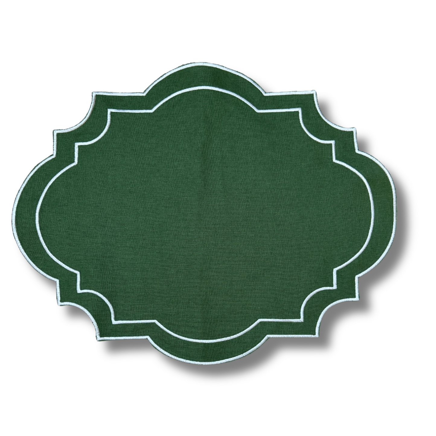 The Cassandra Placemat Green with Cream Embroidery