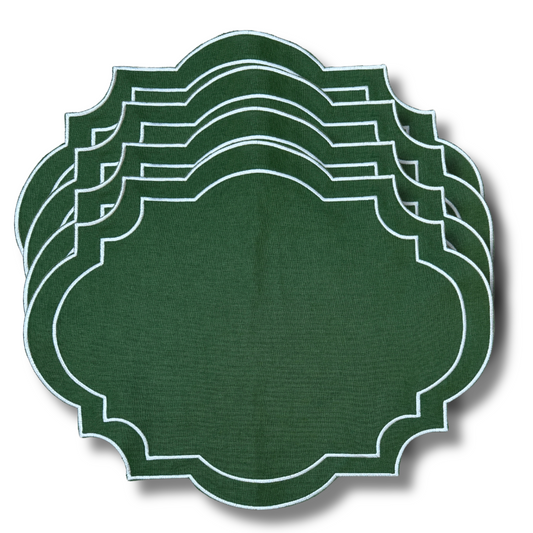 The Cassandra Placemat Green with Cream Embroidery