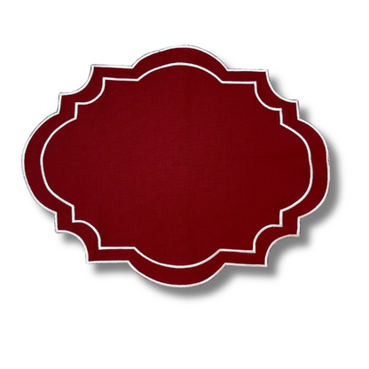 The Cassandra Placemat Red with Cream Embroidery Set of 4